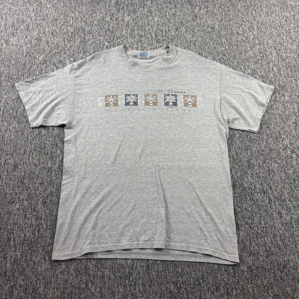 Vintage 90s St Thomas US Virgin Islands Hanes Graphic T-Shirt Heavyweight Grey L